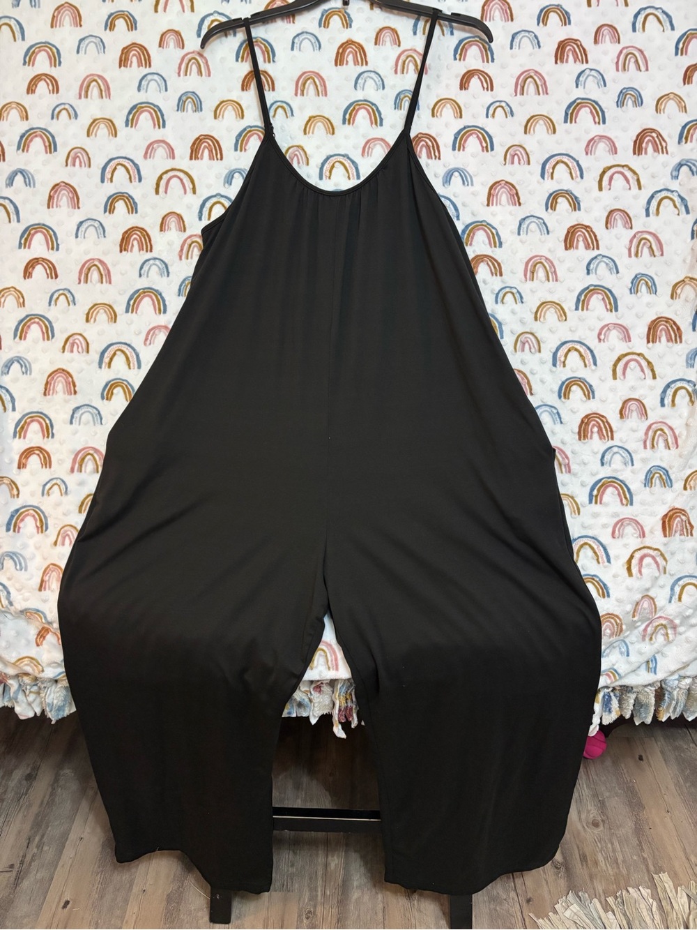 Women's Black Wide-Leg Jumpsuit With Adjustable Straps and Pockets XL